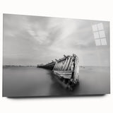 Abstract Minimalist Landscape Paintings – Shipwreck in Silent Waters