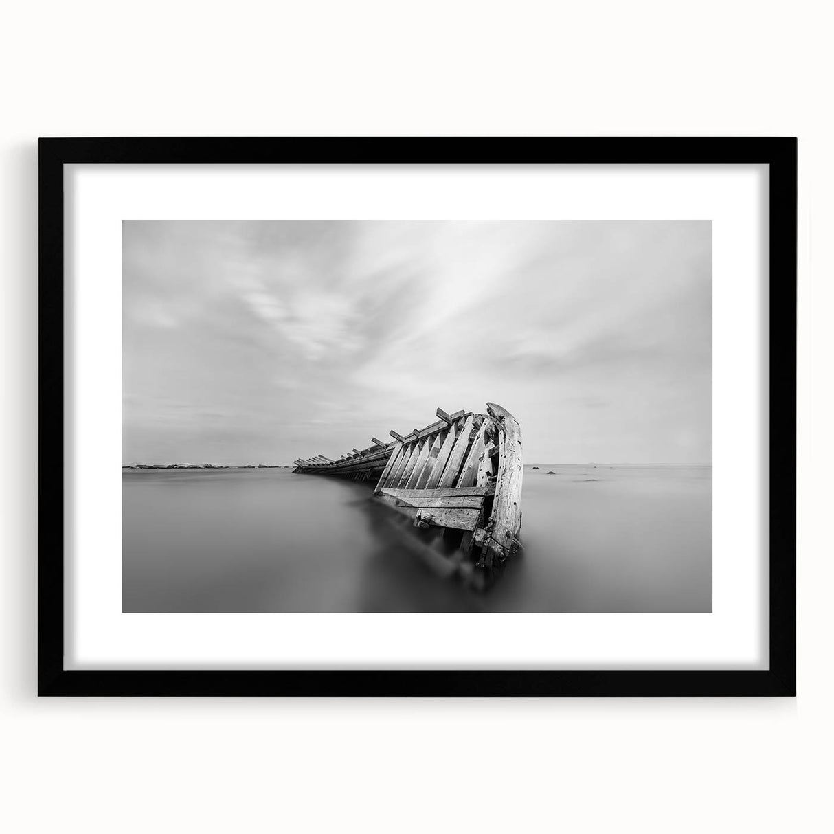 Abstract Minimalist Landscape Paintings – Shipwreck in Silent Waters