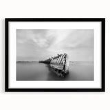 Abstract Minimalist Landscape Paintings – Shipwreck in Silent Waters