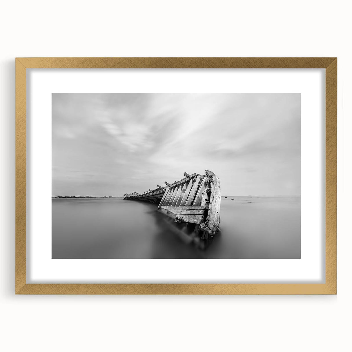 Abstract Minimalist Landscape Paintings – Shipwreck in Silent Waters
