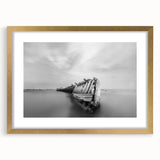 Abstract Minimalist Landscape Paintings – Shipwreck in Silent Waters
