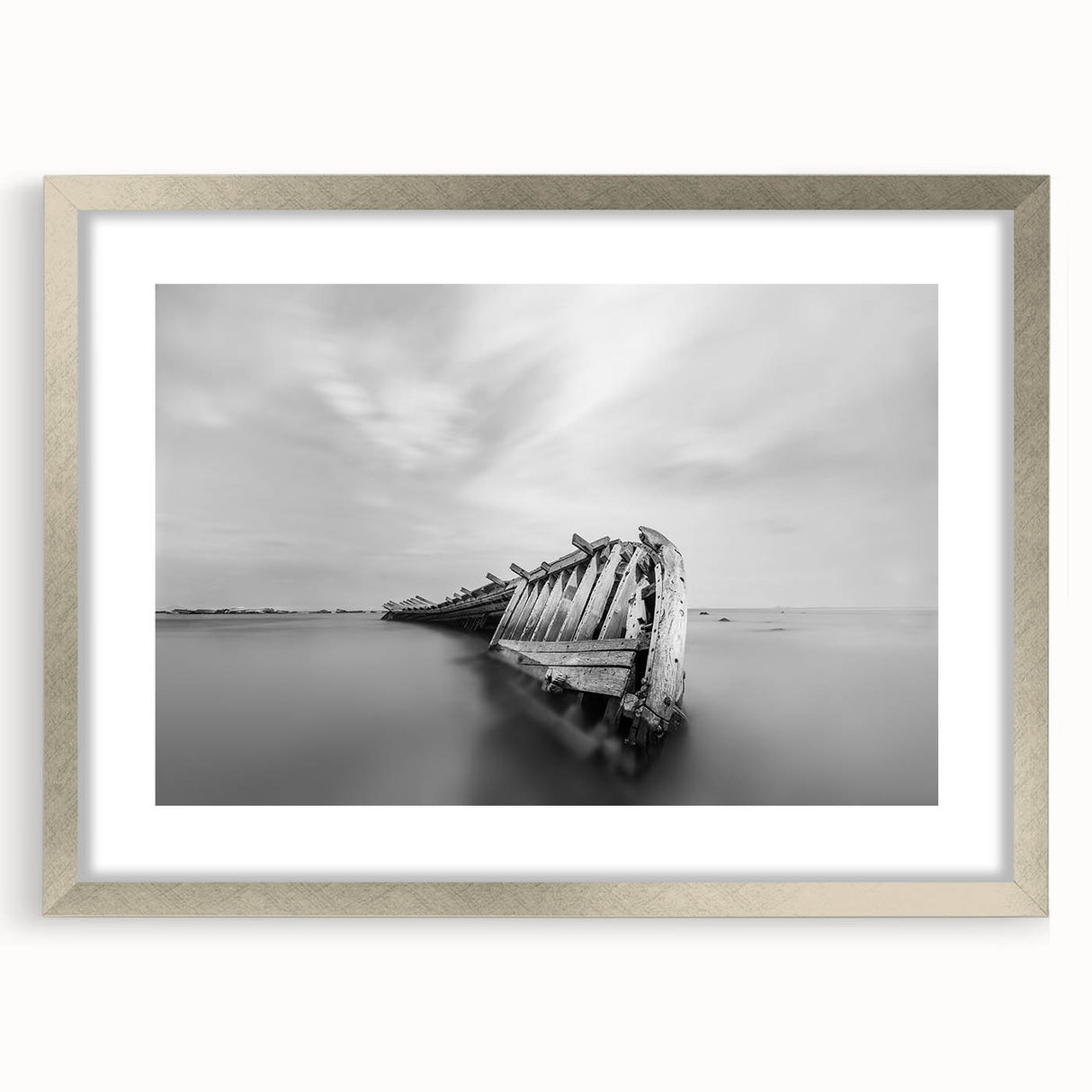 Abstract Minimalist Landscape Paintings – Shipwreck in Silent Waters