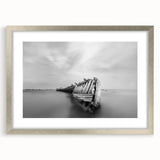 Abstract Minimalist Landscape Paintings – Shipwreck in Silent Waters