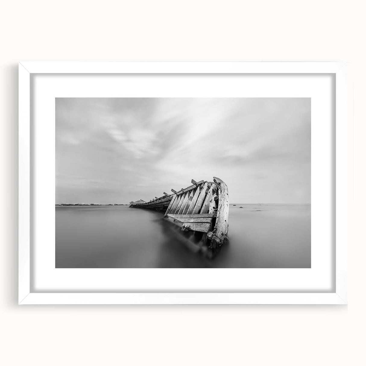 Abstract Minimalist Landscape Paintings – Shipwreck in Silent Waters
