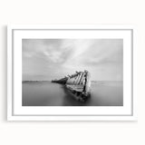 Abstract Minimalist Landscape Paintings – Shipwreck in Silent Waters