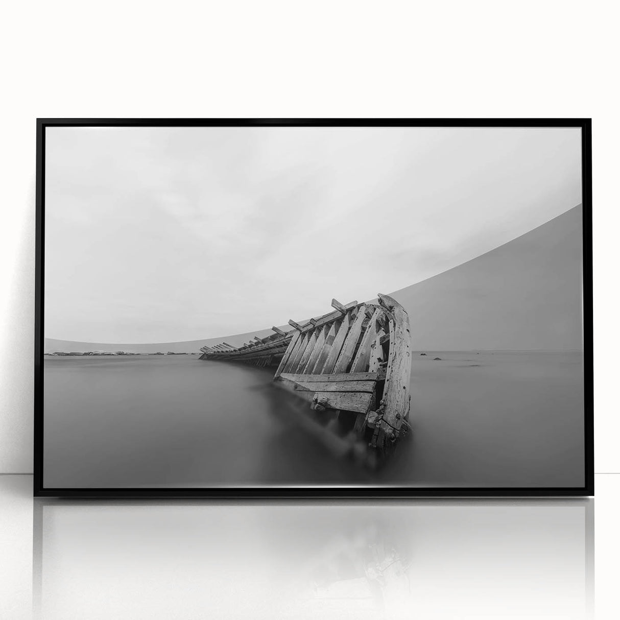 Abstract Minimalist Landscape Paintings – Shipwreck in Silent Waters