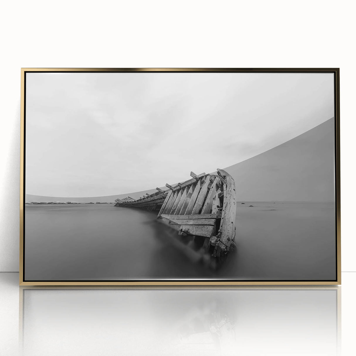 Abstract Minimalist Landscape Paintings – Shipwreck in Silent Waters