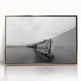 Abstract Minimalist Landscape Paintings – Shipwreck in Silent Waters