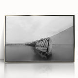 Abstract Minimalist Landscape Paintings – Shipwreck in Silent Waters