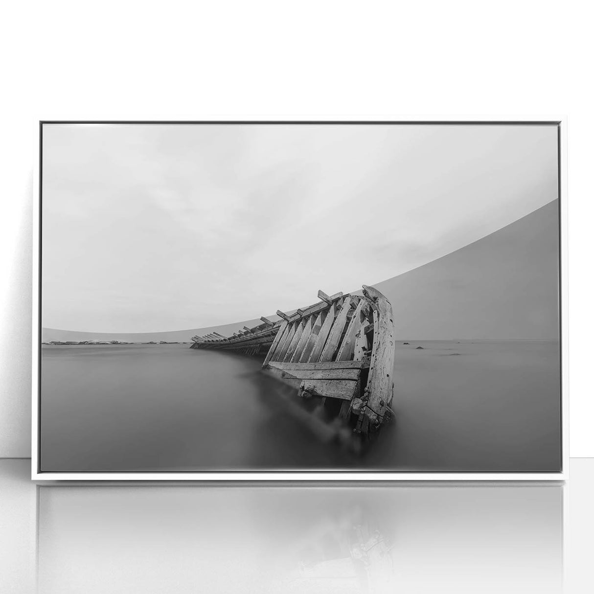 Abstract Minimalist Landscape Paintings – Shipwreck in Silent Waters