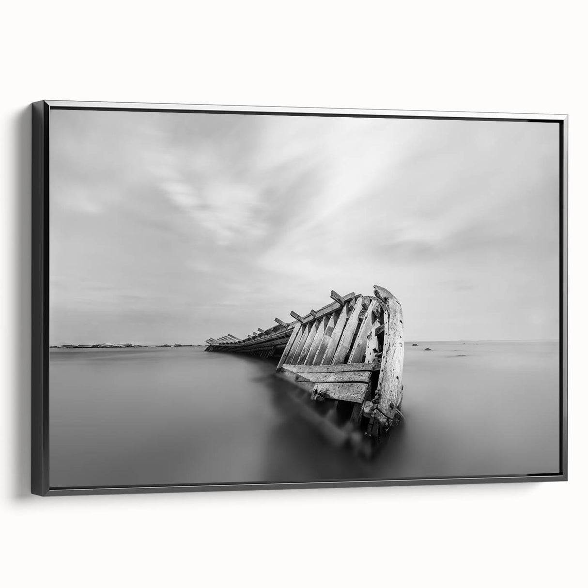 Abstract Minimalist Landscape Paintings – Shipwreck in Silent Waters