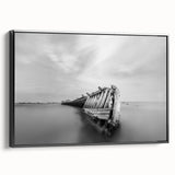 Abstract Minimalist Landscape Paintings – Shipwreck in Silent Waters
