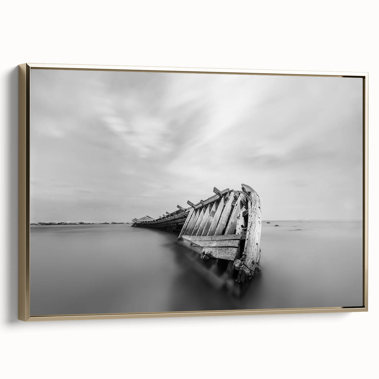 Abstract Minimalist Landscape Paintings – Shipwreck in Silent Waters