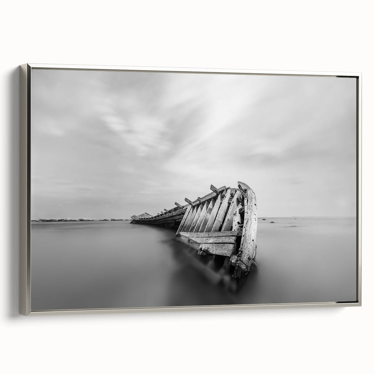 Abstract Minimalist Landscape Paintings – Shipwreck in Silent Waters