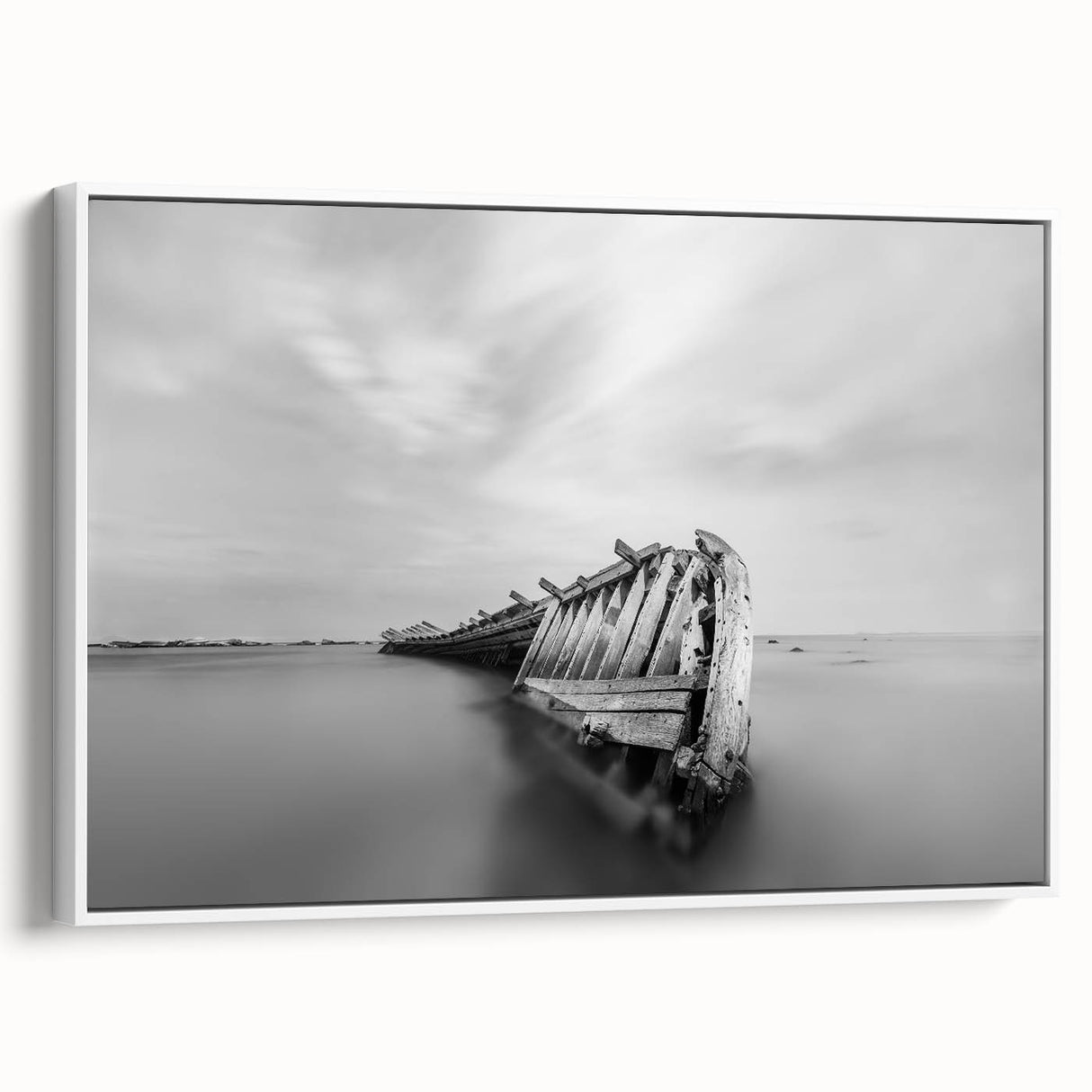 Abstract Minimalist Landscape Paintings – Shipwreck in Silent Waters