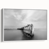 Abstract Minimalist Landscape Paintings – Shipwreck in Silent Waters