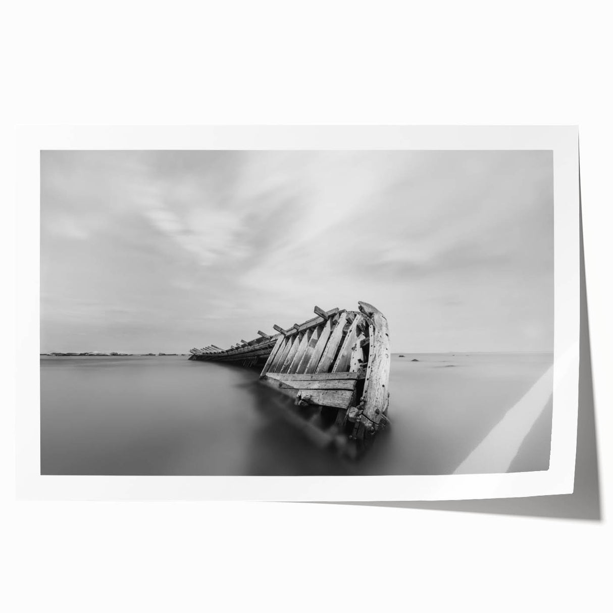 Abstract Minimalist Landscape Paintings – Shipwreck in Silent Waters
