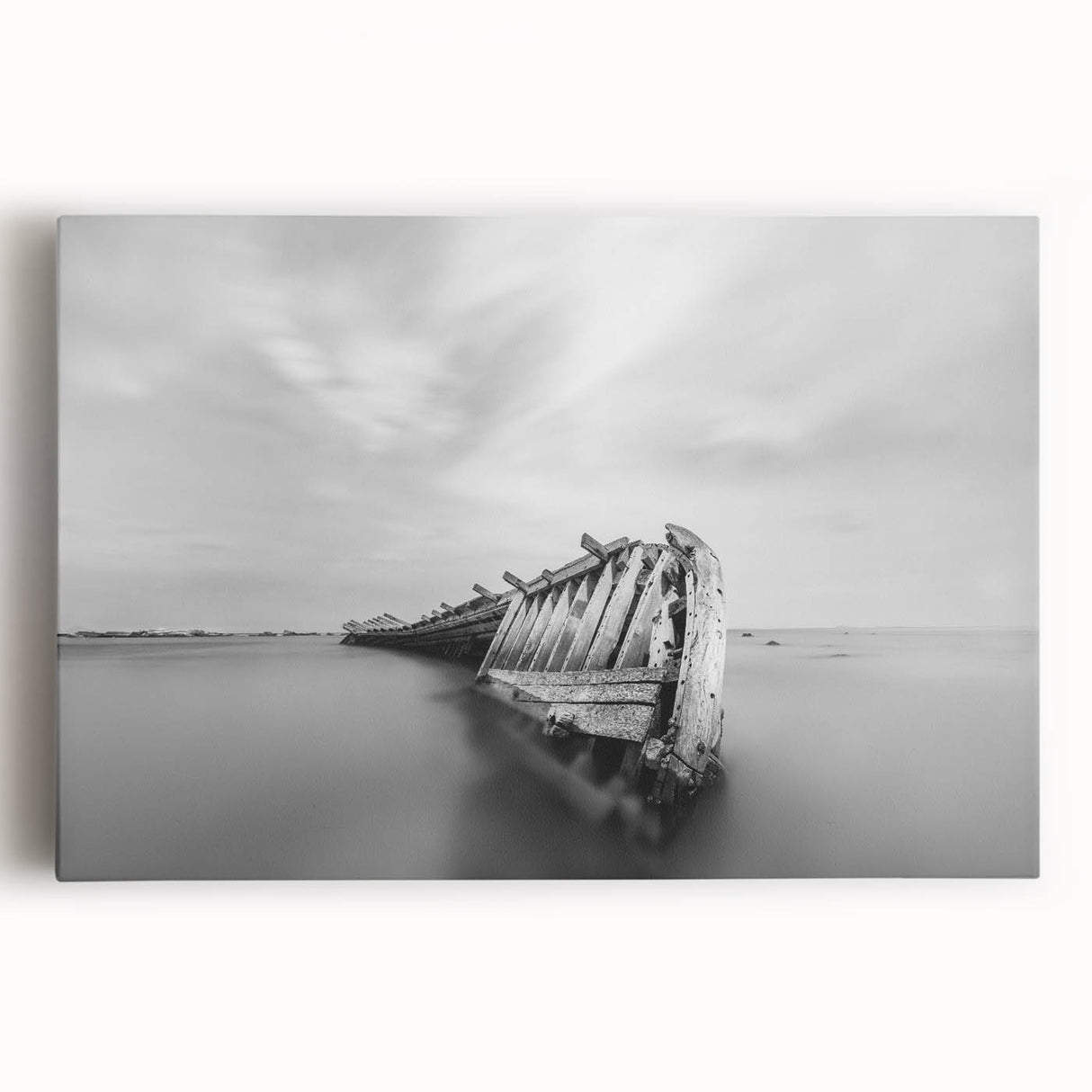 Abstract Minimalist Landscape Paintings – Shipwreck in Silent Waters