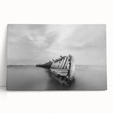 Abstract Minimalist Landscape Paintings – Shipwreck in Silent Waters
