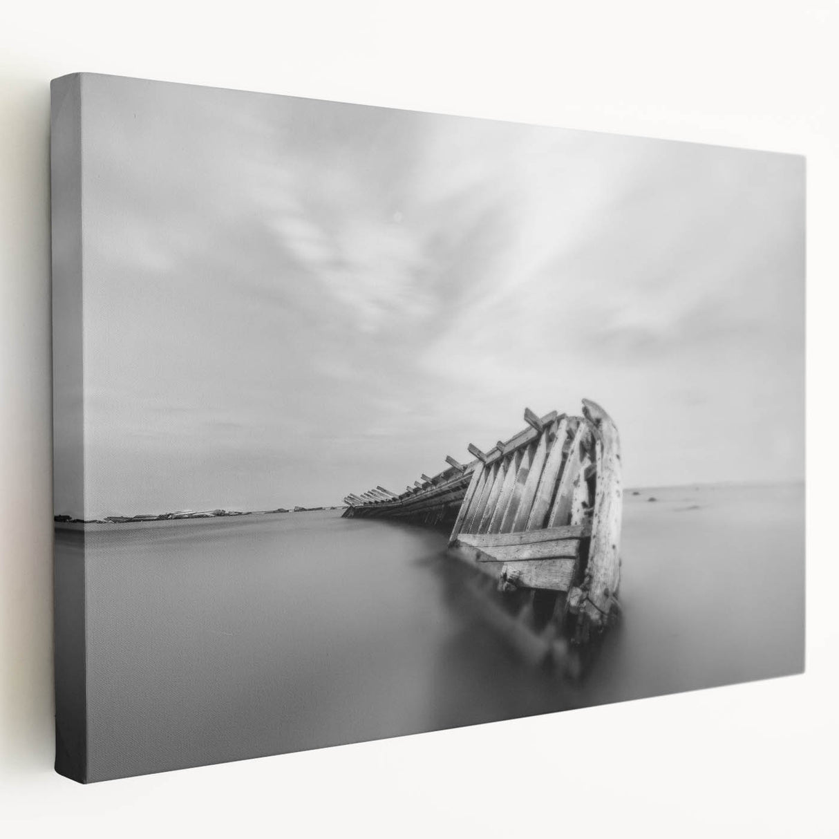 Abstract Minimalist Landscape Paintings – Shipwreck in Silent Waters