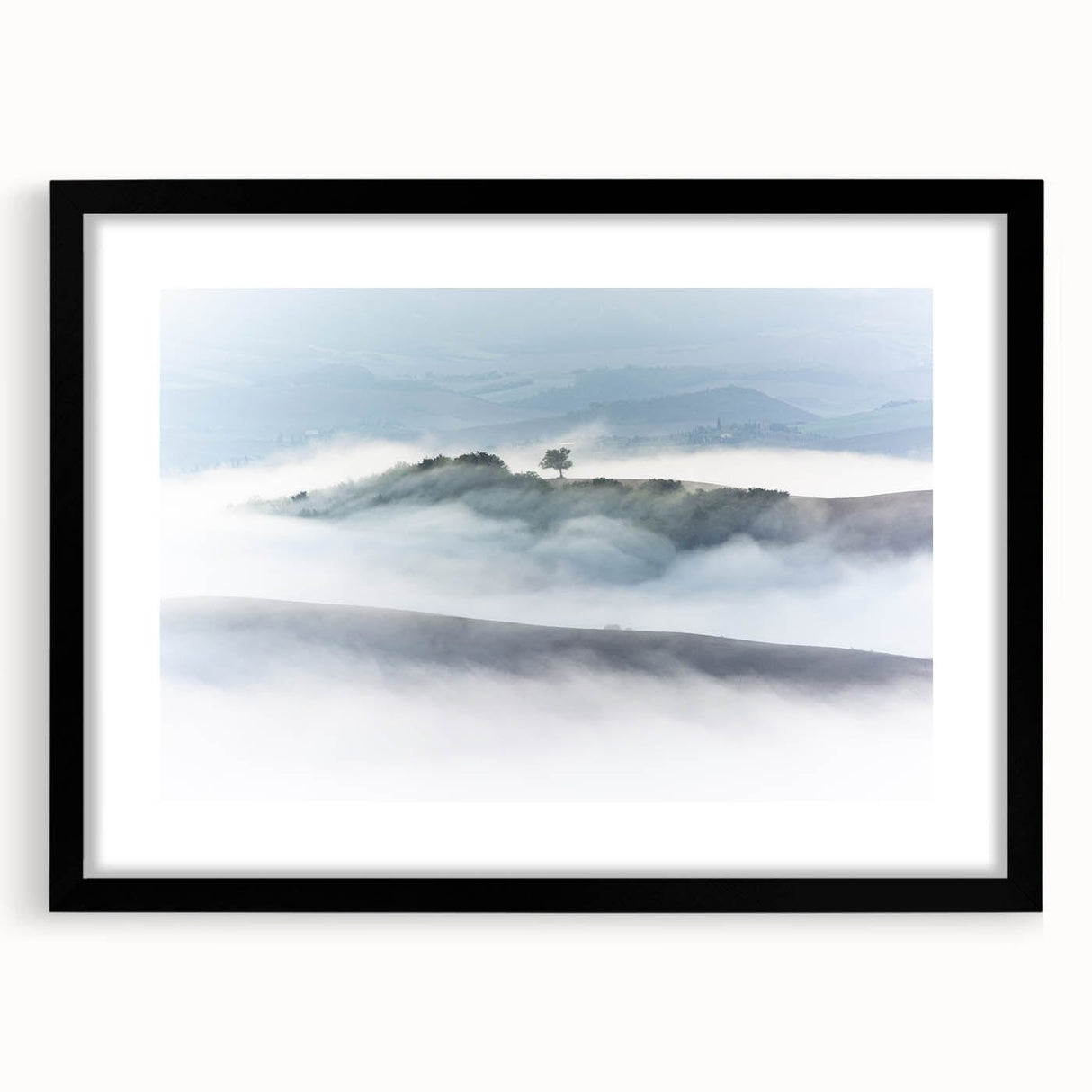 Large Abstract Wall Art – Serene Landscape Print in White & Gray