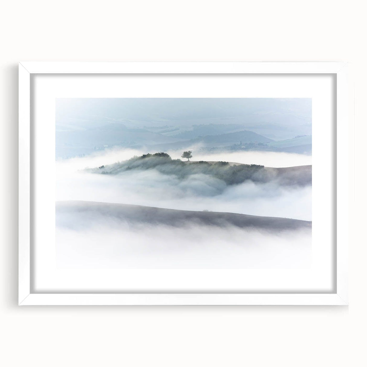 Large Abstract Wall Art – Serene Landscape Print in White & Gray