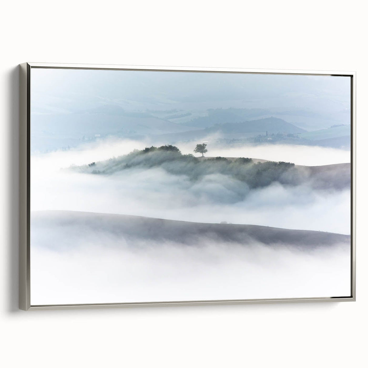 Large Abstract Wall Art – Serene Landscape Print in White & Gray