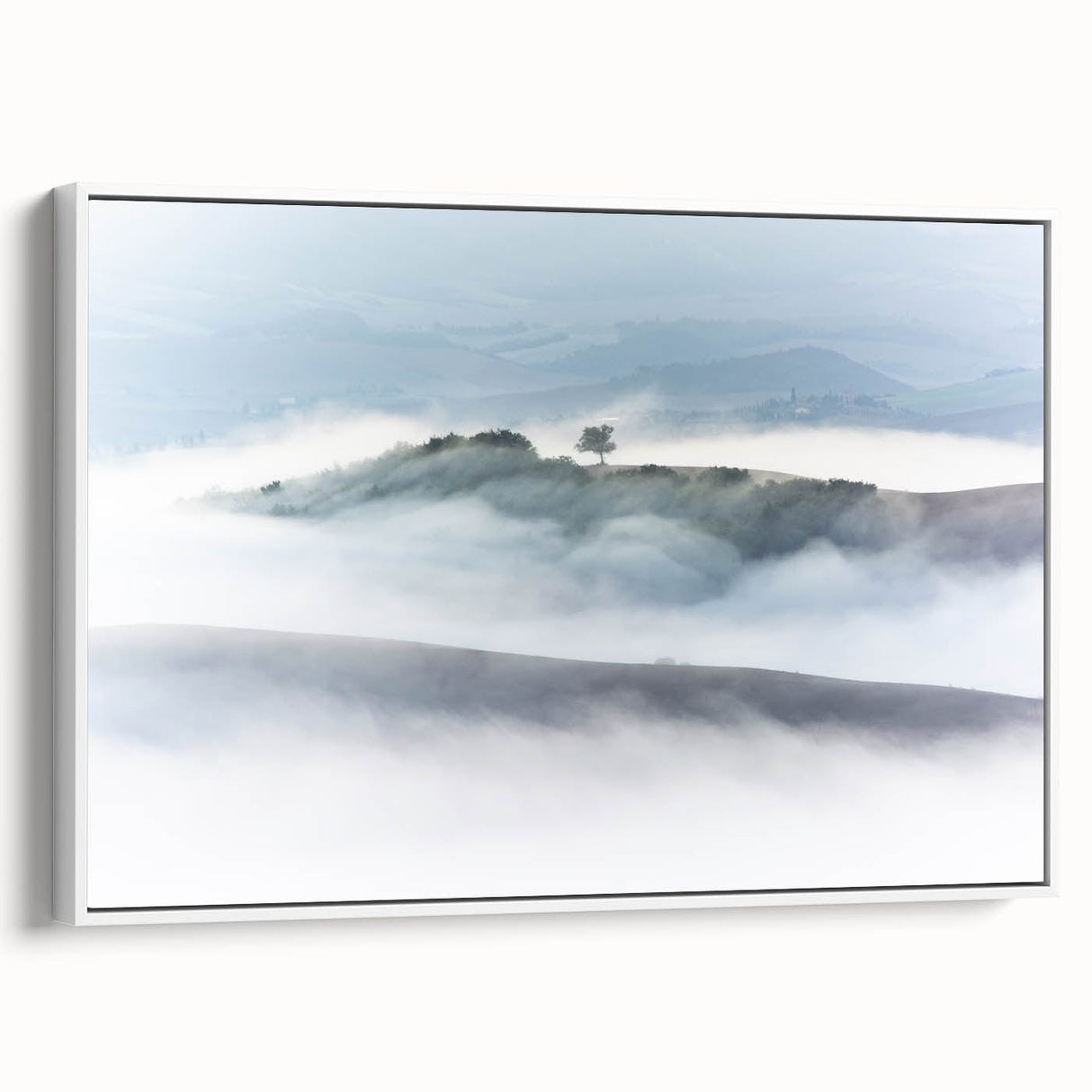 Large Abstract Wall Art – Serene Landscape Print in White & Gray