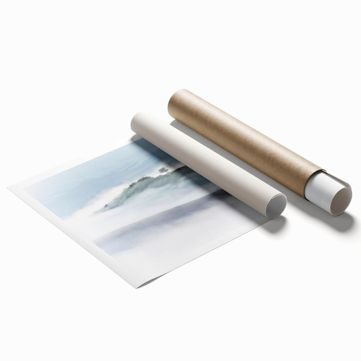 Large Abstract Wall Art – Serene Landscape Print in White & Gray