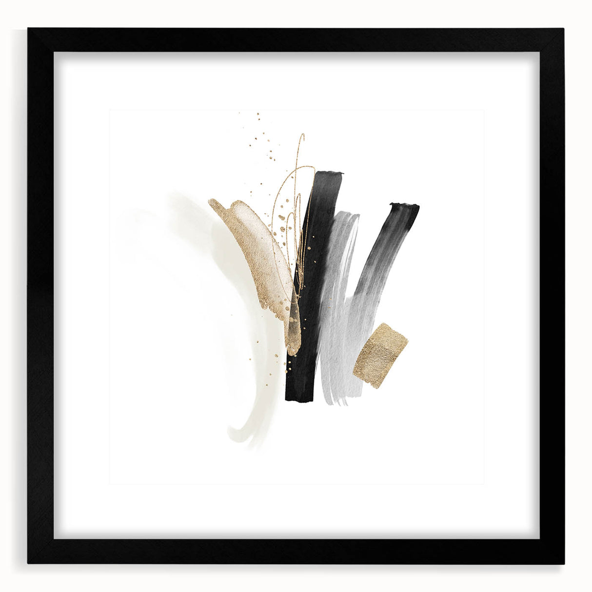 Abstract Geometric Framed Art – Minimalist Wall Decor in Black & Gold