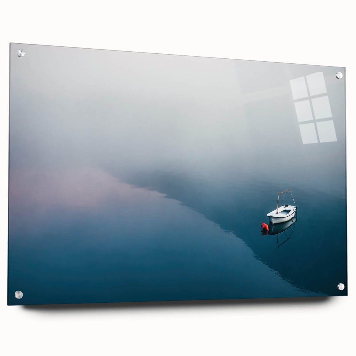 Black and White Minimalist Landscapes – Lone Boat on Misty Water