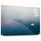 Black and White Minimalist Landscapes – Lone Boat on Misty Water