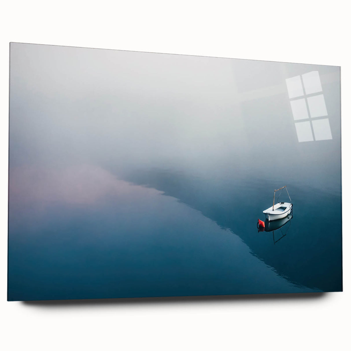 Black and White Minimalist Landscapes – Lone Boat on Misty Water