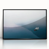 Black and White Minimalist Landscapes – Lone Boat on Misty Water