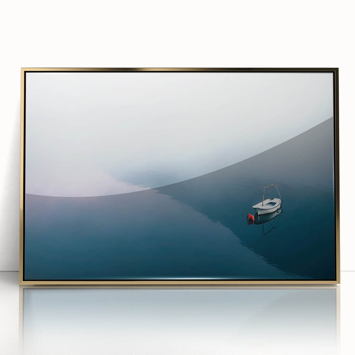Black and White Minimalist Landscapes – Lone Boat on Misty Water