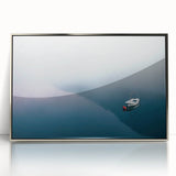 Black and White Minimalist Landscapes – Lone Boat on Misty Water