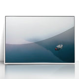 Black and White Minimalist Landscapes – Lone Boat on Misty Water