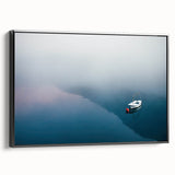 Black and White Minimalist Landscapes – Lone Boat on Misty Water
