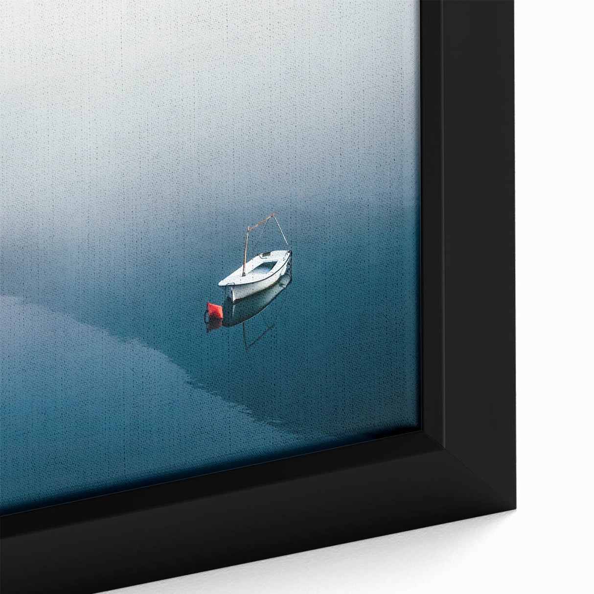 Black and White Minimalist Landscapes – Lone Boat on Misty Water