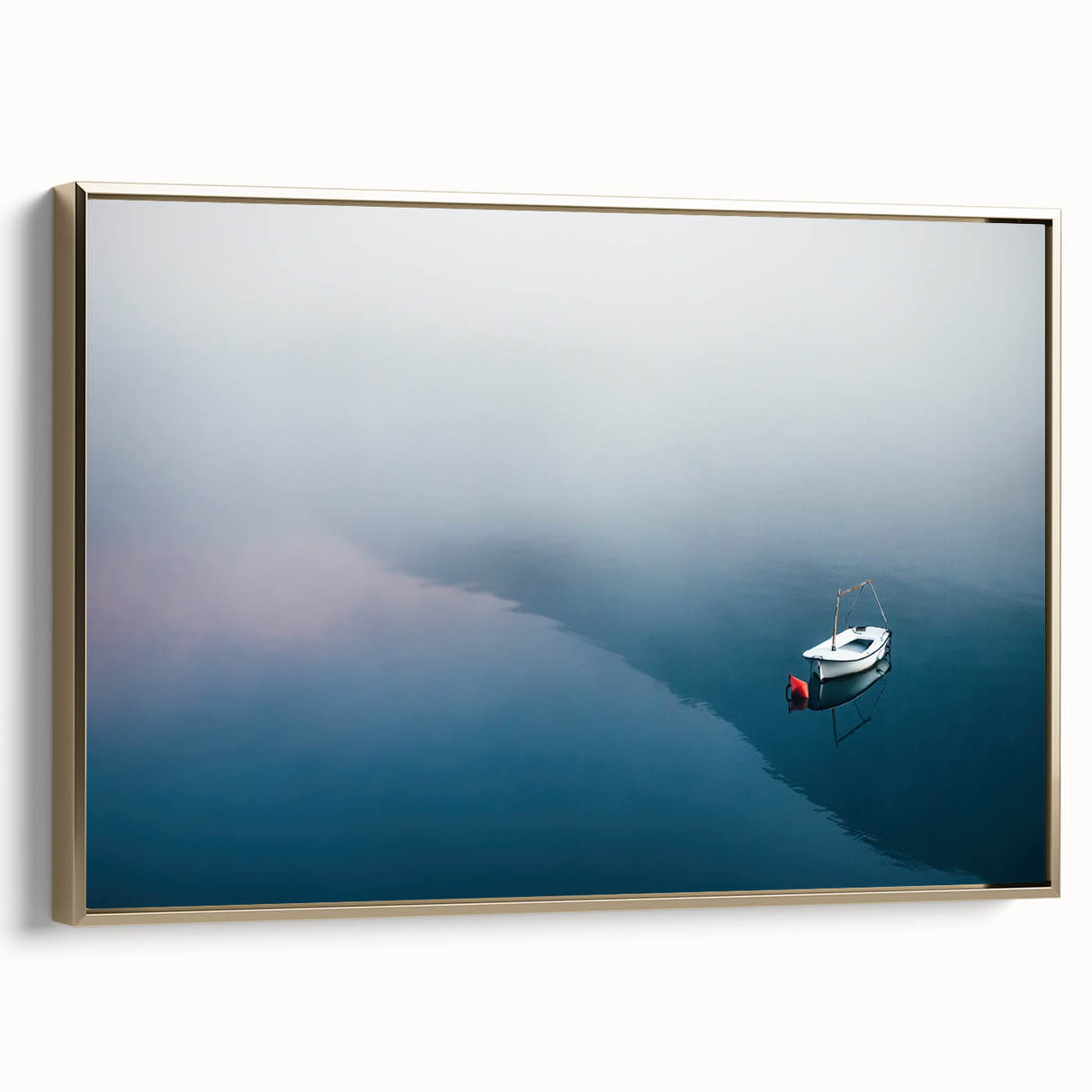 Black and White Minimalist Landscapes – Lone Boat on Misty Water