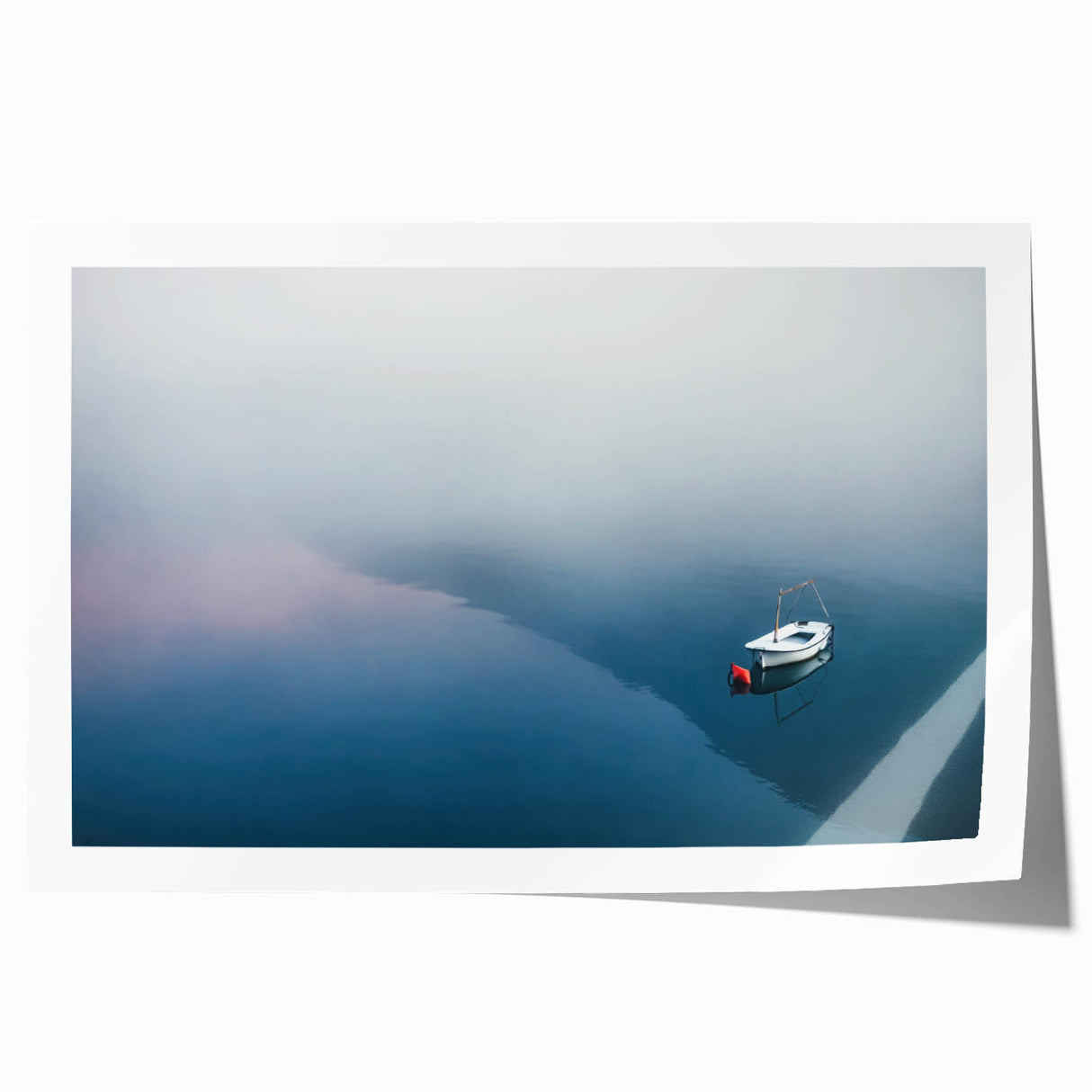 Black and White Minimalist Landscapes – Lone Boat on Misty Water