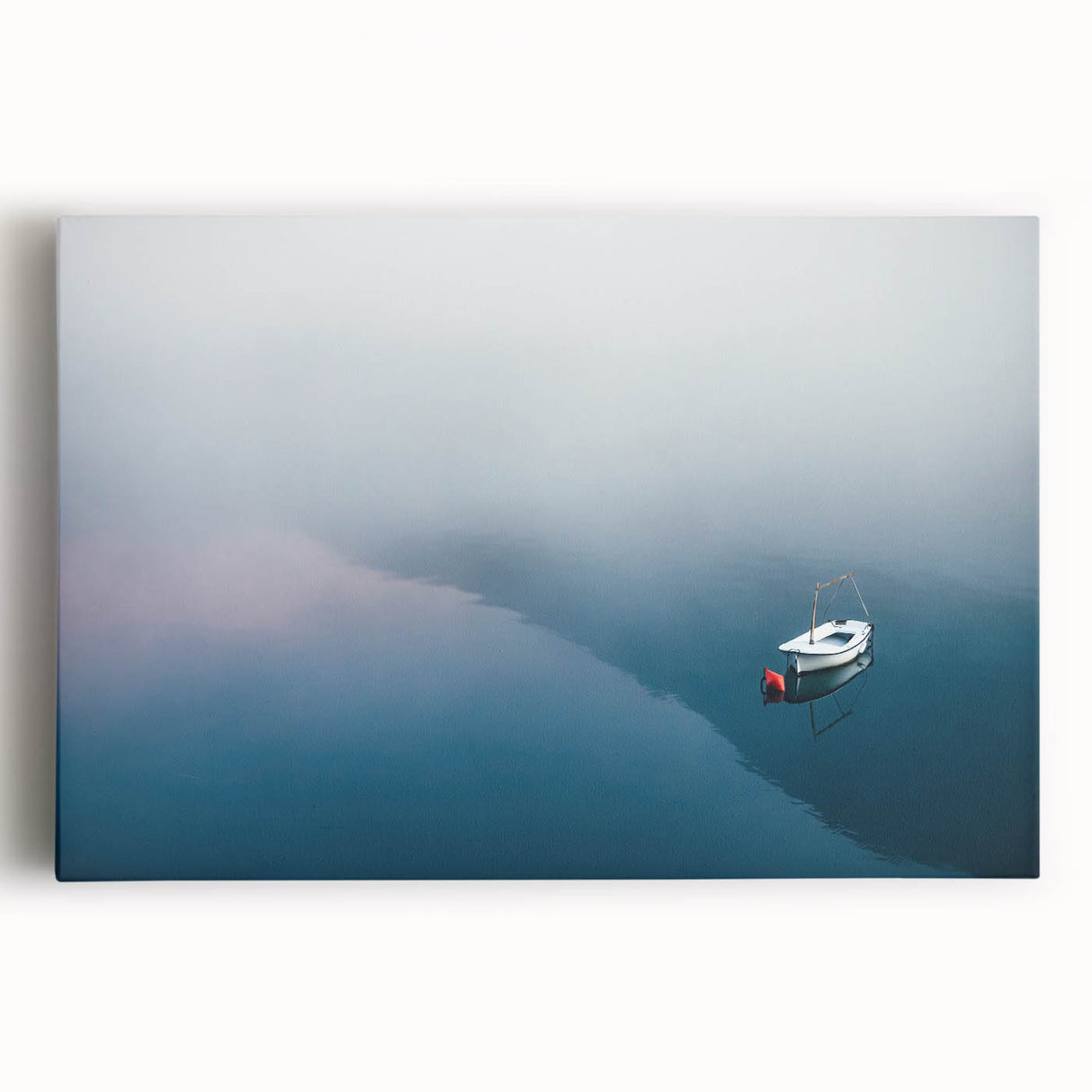 Black and White Minimalist Landscapes – Lone Boat on Misty Water