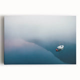 Black and White Minimalist Landscapes – Lone Boat on Misty Water