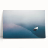 Black and White Minimalist Landscapes – Lone Boat on Misty Water