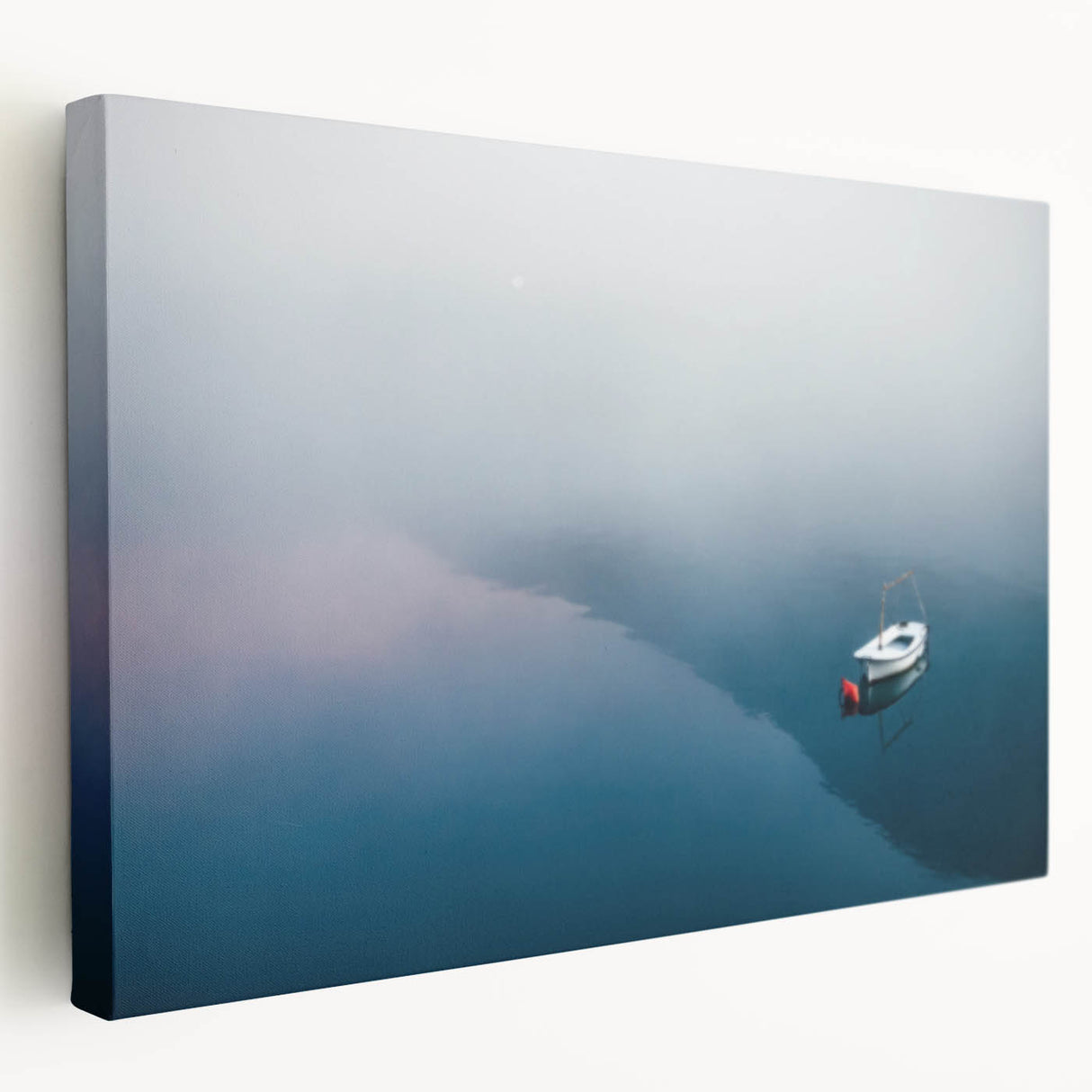Black and White Minimalist Landscapes – Lone Boat on Misty Water