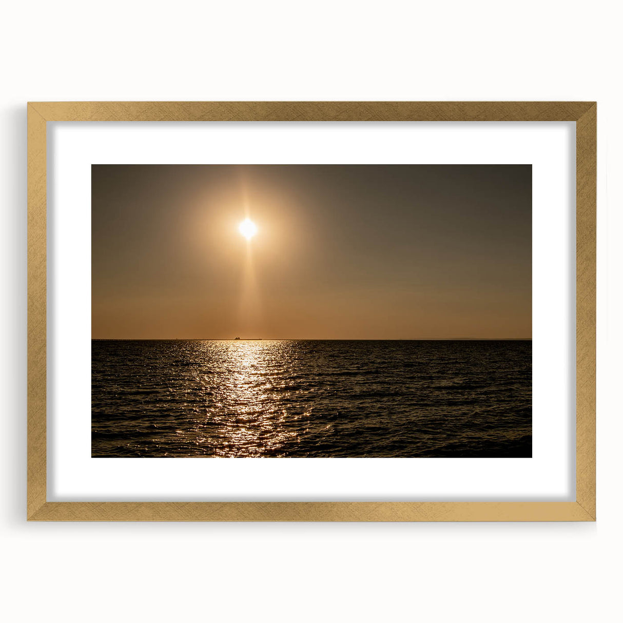 Modern Minimalist Landscape Prints – Golden Sun Over Ocean Horizon