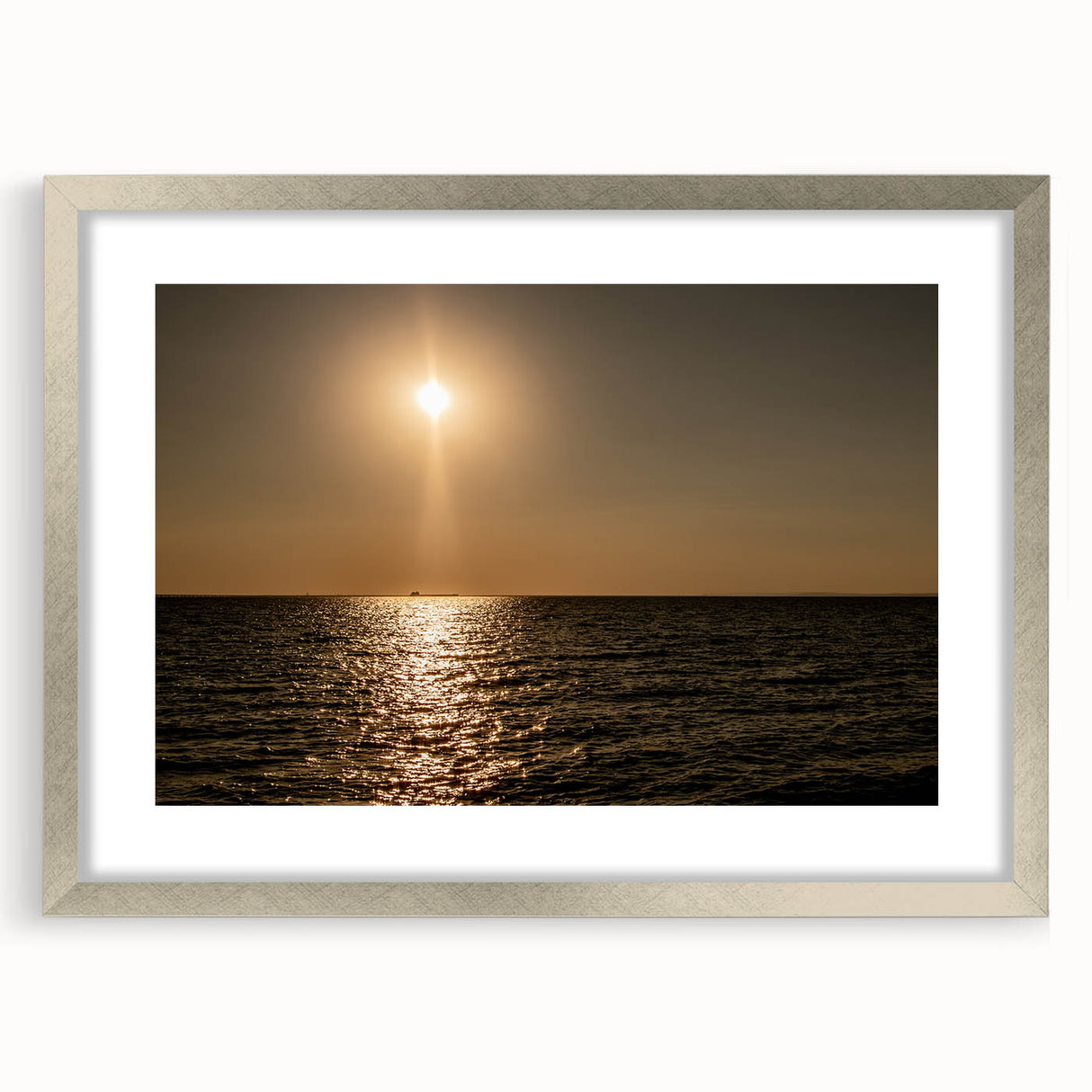 Modern Minimalist Landscape Prints – Golden Sun Over Ocean Horizon