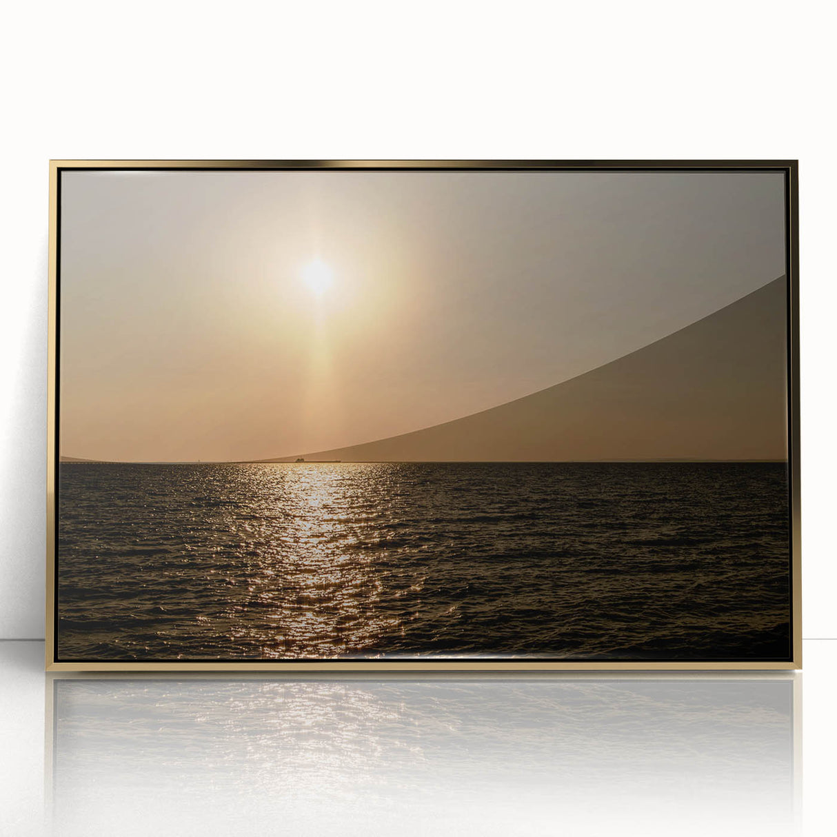 Modern Minimalist Landscape Prints – Golden Sun Over Ocean Horizon