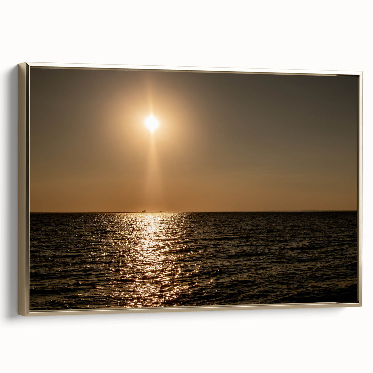 Modern Minimalist Landscape Prints – Golden Sun Over Ocean Horizon