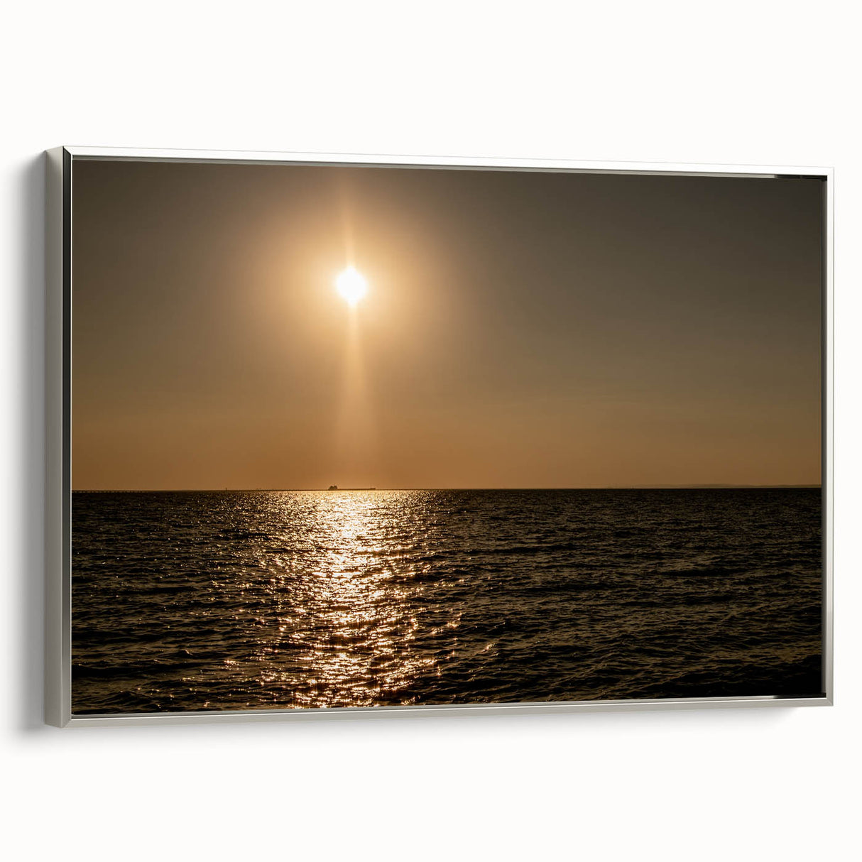Modern Minimalist Landscape Prints – Golden Sun Over Ocean Horizon